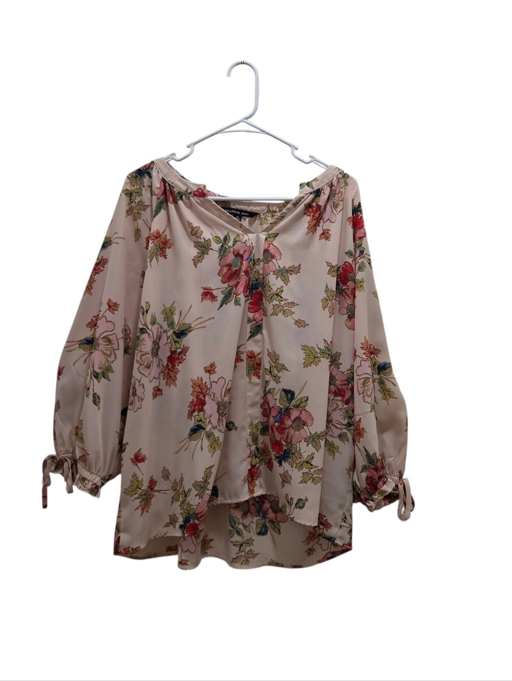 Zac & Rachel Woman Floral Blouse Pink Tie Sleeve Cottagecore Popover Plus 1X